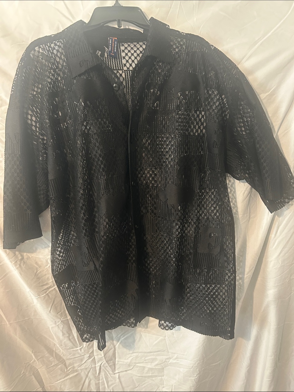 Sheer Black Button-Down Short-Sleeve Shirt